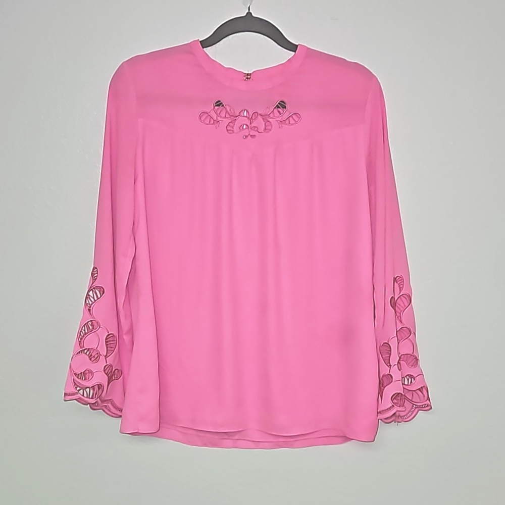 Lilly Pulitzer Pink Blouse with Embroidered Sleeves